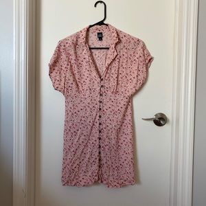 Pink floral button down dress